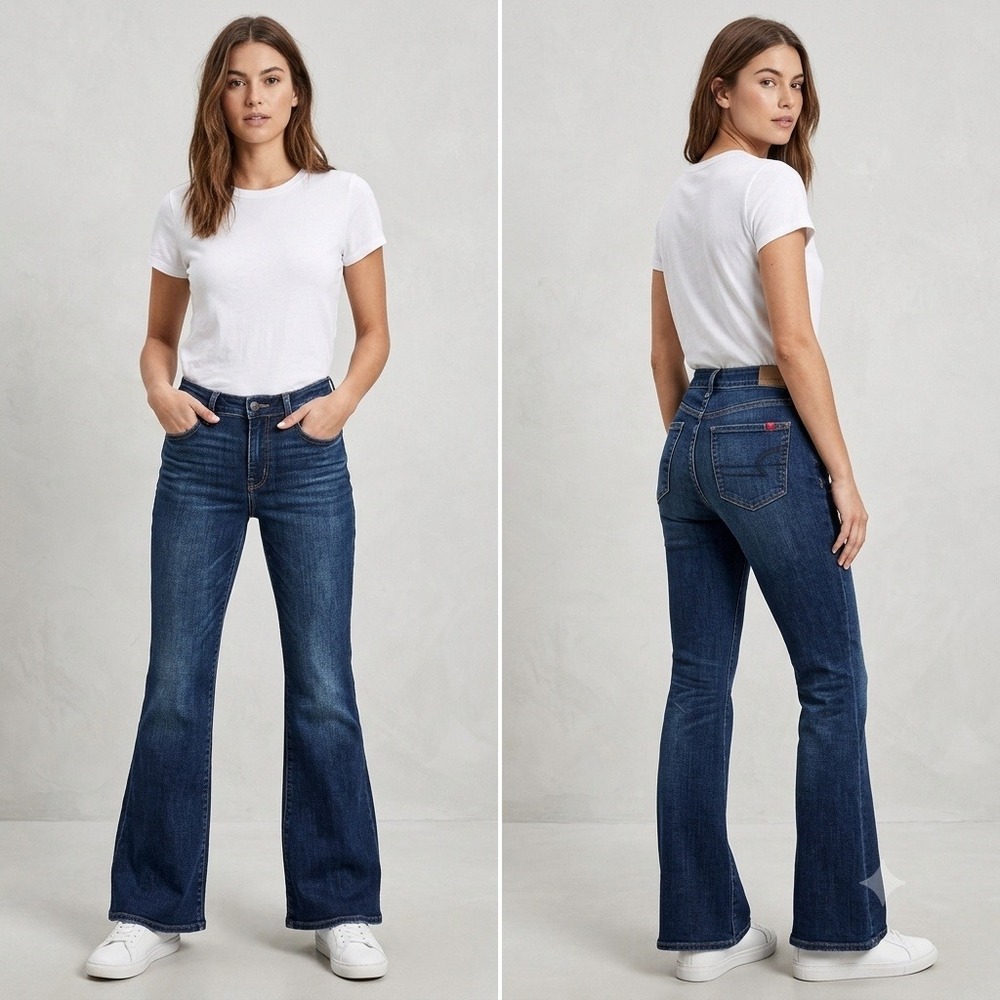 American Eagle Flare Jeans Women 8 Dark Blue Super High-Rise Next Level Stretch